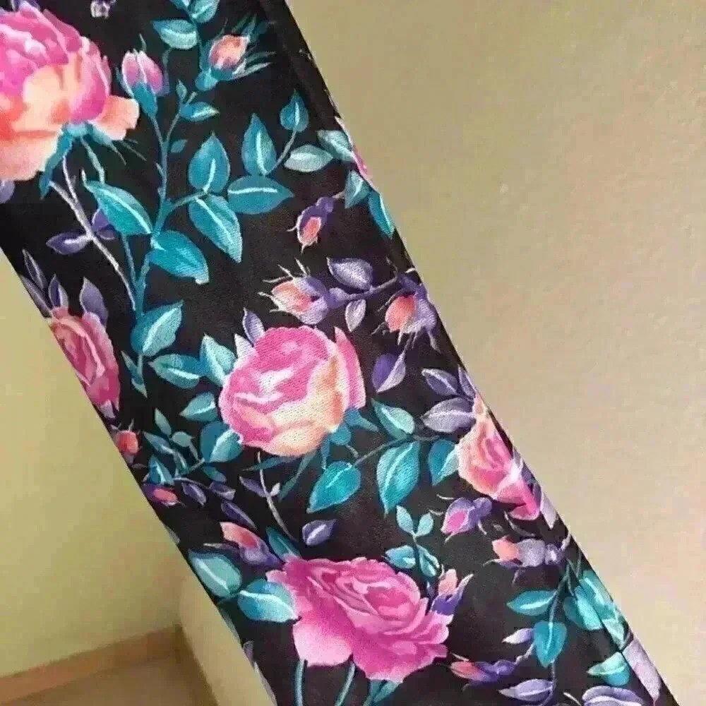 vtg 90s black nylon roses flowers design buttonless shrug long sleeve medium - Picture 5 of 7